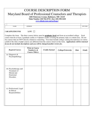 Fillable Online Dhmh Md COURSE DESCRIPTION FORM Maryland Board Of