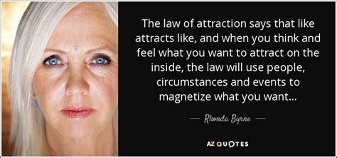 Rhonda Byrne quote: The law of attraction says that like attracts like, and...