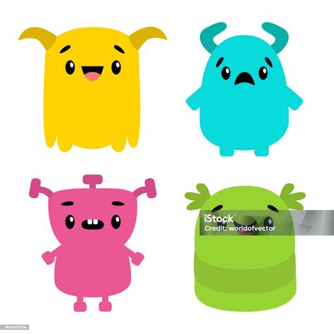 Cute Monster Set Happy Halloween Colorful Silhouette Monsters Different