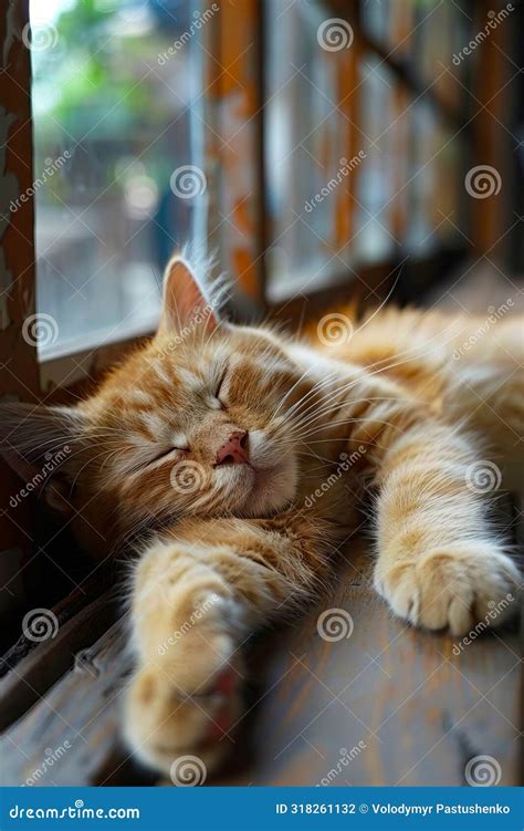 A Cat Sleeping On A Window Sill Stock Photo Image Of Sleep Sized