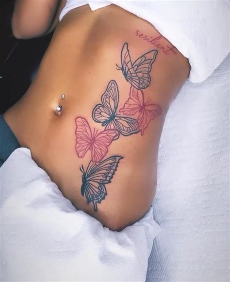 Butterfly Tattoos On Side Of Stomach