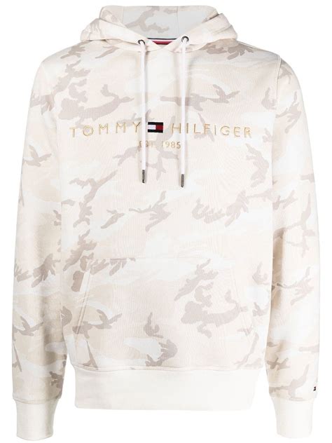 Tommy Hilfiger Embroidered Logo Camouflage Hoodie In Nude Modesens