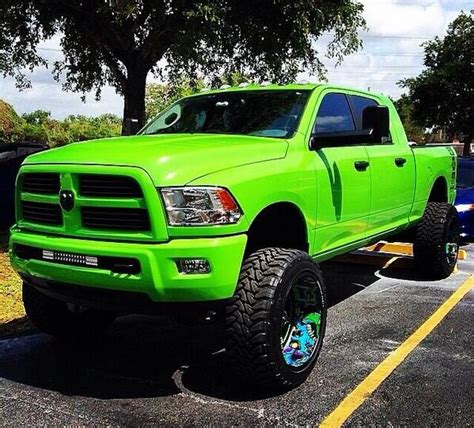 Bright Lime Green Dodge Ram Lifted Truck Oversize Tires Trucks