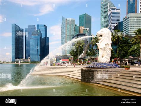 Asia Singapore The Merlion, one of Singapore's most famous landmarks ...