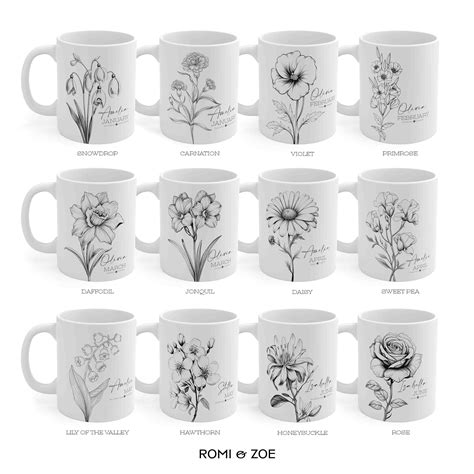 Personalized Birth Flower Mug Birth Flower Ts Birth Flower Etsy