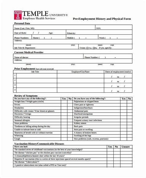 Free Printable Basic Physical Exam Form Pdf