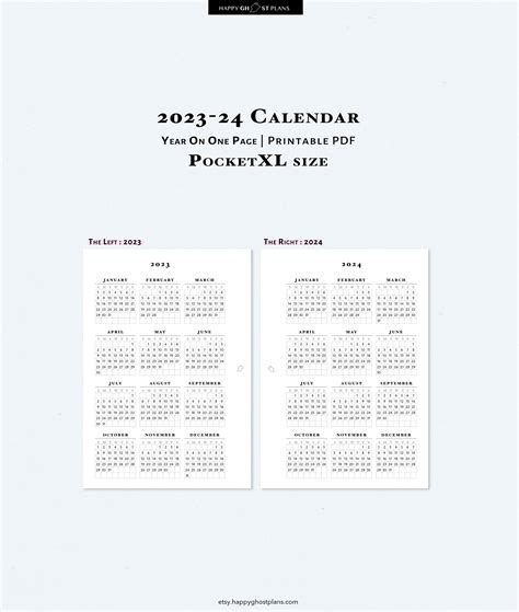 2023 2024 Calendar Printable Pocket Xl Size Inserts Yearly Etsy