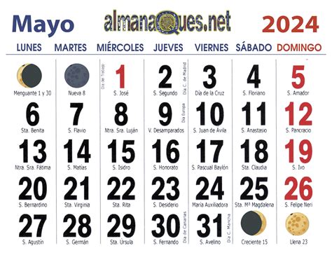 Calendario 2024 Con Santoral Y Lunas