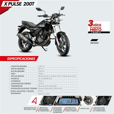 Motometa Detalles Motocicleta Hero Xpulse 200t Negro