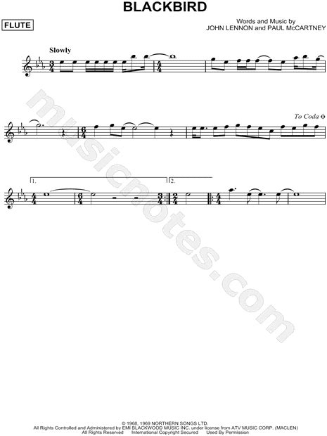 Print And Download Blackbird Sheet Music By The Beatles Arranged For Flute Instrumental Solo In