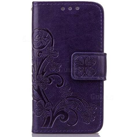 Embossing Imprint Four Leaf Clover Leather Wallet Case For IPhone 4s 4