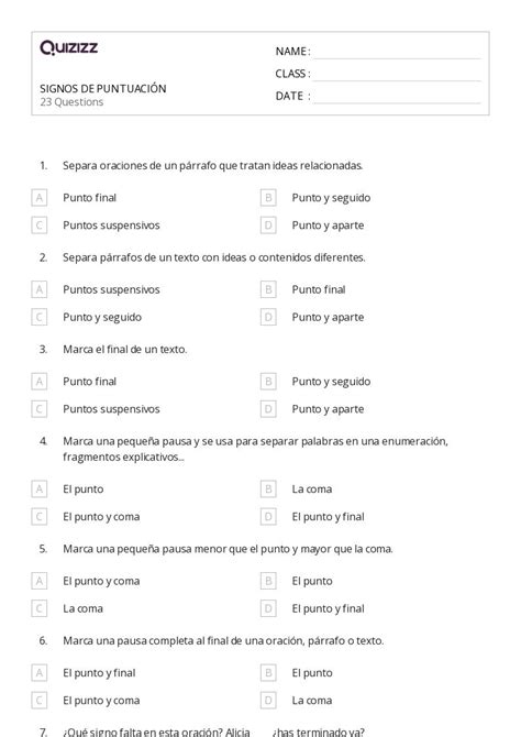 Puntuaci N Final Hojas De Trabajo Para Grado En Quizizz Gratis