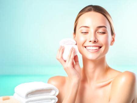 A Woman Is Smiling While Holding A Towel And A Soap Image Design Id