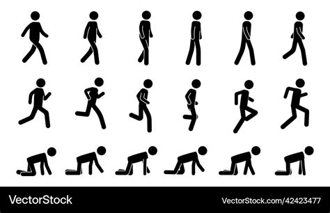 Stick man walk black animation kit of walking Vector Image