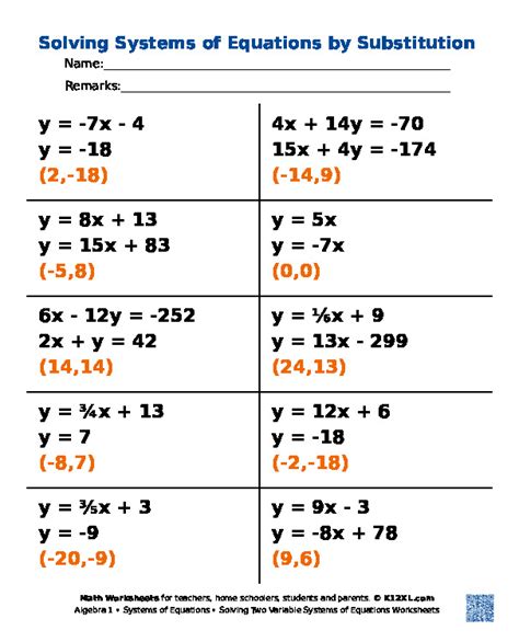 Systems Of Equations Worksheets