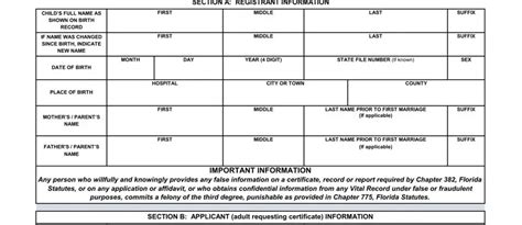 Florida Birth Certificate ≡ Fill Out Printable Pdf Forms Online