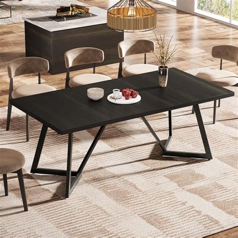 Byblight Roesler Modern Black Wood Dining Table In Legs Long