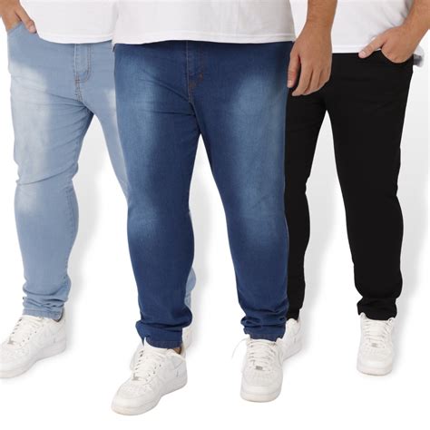 Kit 3 Calças Jeans Plus Size Básica Slim Masculina Elastano 50 ao