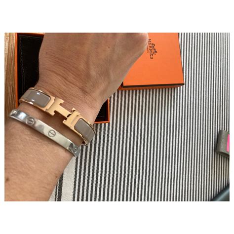 New Hermès CLIC H bracelet Taupe Gold plated ref 191429 Joli Closet