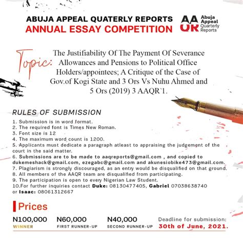 Open For Entries Abuja Appeal Quarterly Reports Annual Essay