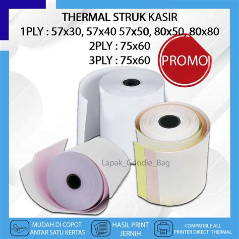 Jual Kertas Thermal STRUK KASIR Label HVS 1 PLY 2 PLY 3 PLY 57X30 57X50