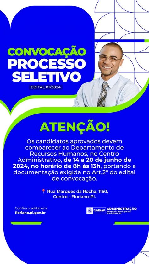 Prefeitura de Floriano convoca aprovados no Processo Seletivo nº 01