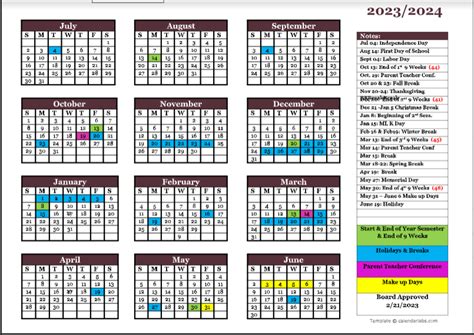 Tamu Calendar 2023 2024