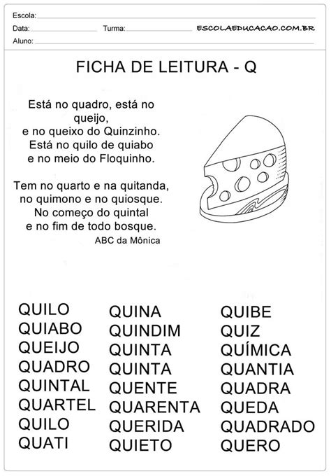 Ficha De Leitura Letra Q Queijo Portuguese Lessons Homeshool