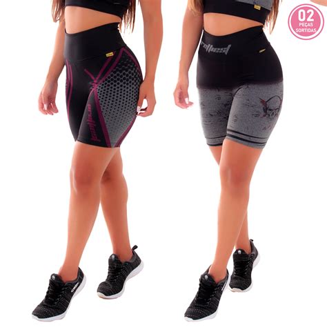 KIT 2 BERMUDAS FITNESS CINTURA ALTA SUBLIMADAS NÃO FICA TRANSPARENTE