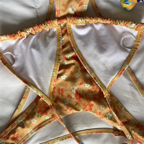 Y K Style Orange Floral Bikini Tie Top And Regular Depop