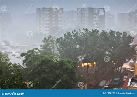 Heavy Rain In City Royalty Free Stock Image - Image: 32308286