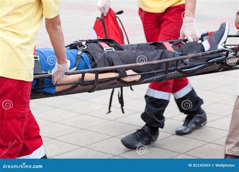 Paramedics Evacuate An Injured Person Stock Image Image Of Glove