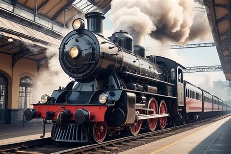 Premium Photo | Vintage steam train locomotive in train station ...