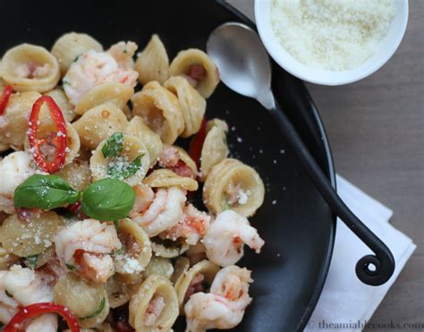 Orecchiette With Shrimp Pancetta And Fresno Chiles The Amiable Cooks Impressive Pasta