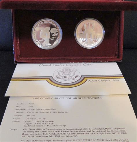 1983 S 1984 S Olympic 2 Coin Commemorative Proof Silver Dollar Set