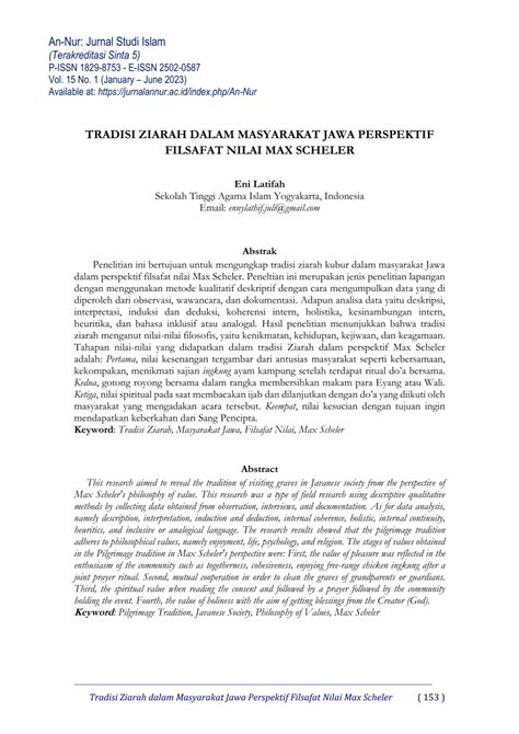 Pdf Tradisi Ziarah Dalam Masyarakat Jawa Perspektif Filsafat Nilai