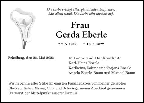 Traueranzeigen von Gerda Eberle Allgäuer Zeitung