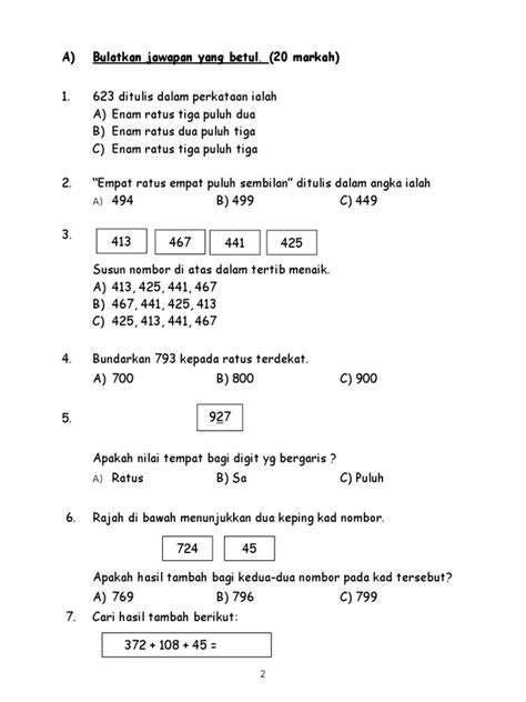 PDF Soalan Exam Matematik Tahun 2 Final DOKUMEN TIPS