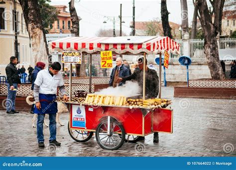 Traditional Red Turkey Kiosk With Boiled Corn And Roasted Chestnuts
