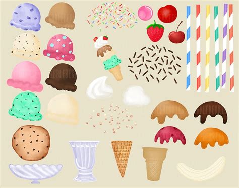 Ice Cream Sundae Clip Art Elements Ice Cream Treats Clip Art Etsy