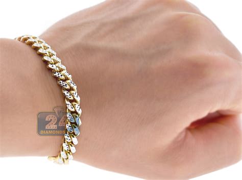 10k Yellow Gold Miami Cuban Diamond Cut Mens Bracelet 7 Mm 8 5 Inches