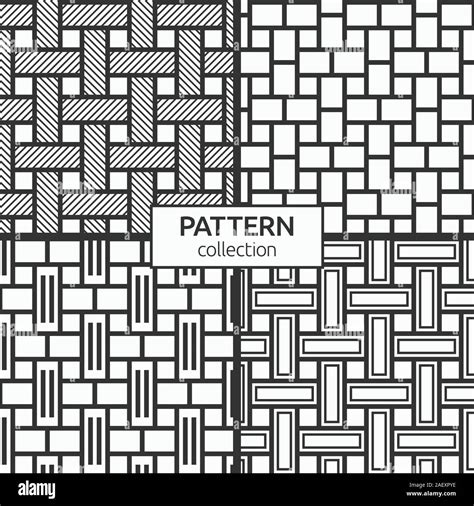 Set Of Four Seamless Patterns Of Rectangles Abstract Vector Monochrome