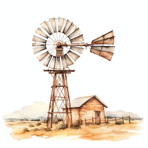 Premium Photo Watercolor Windmill Western Wild West Cowboy Desert