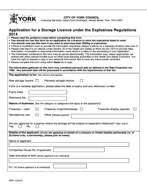 Fillable Online York Gov Application For A Storage Licence Under The