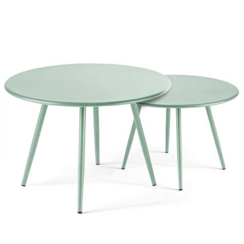 Palavas Lot De 2 Tables Basses De Jardin En Acier Vert Sauge 50 Cm à