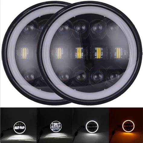 Par Faro 7 Pulgada H4 Led Hi lo 19 01 Ojo Angel Jeep Vocho Envío gratis