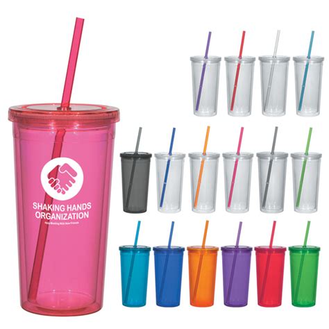 24 Oz Double Wall Acrylic Tumbler With Straw