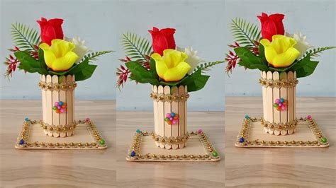 How To Make Flower Vase With Popsicle Sticks Flower Vase Diy Best