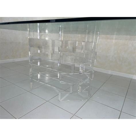 Clear Stacked Modern Lucite Dining Table Base With Glass Top Chairish