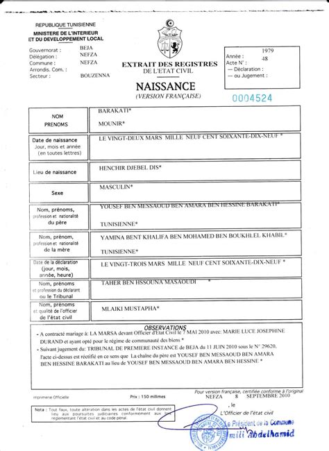 Document Mod Le Acte De Naissance Tunisie Hot Sex Picture